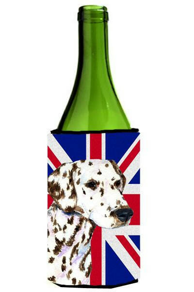 Dalmatian with English Union Jack British Flag Wine Bottle Beverage Insulator Hugger SS4911LITERK by Caroline&#39;s Treasures