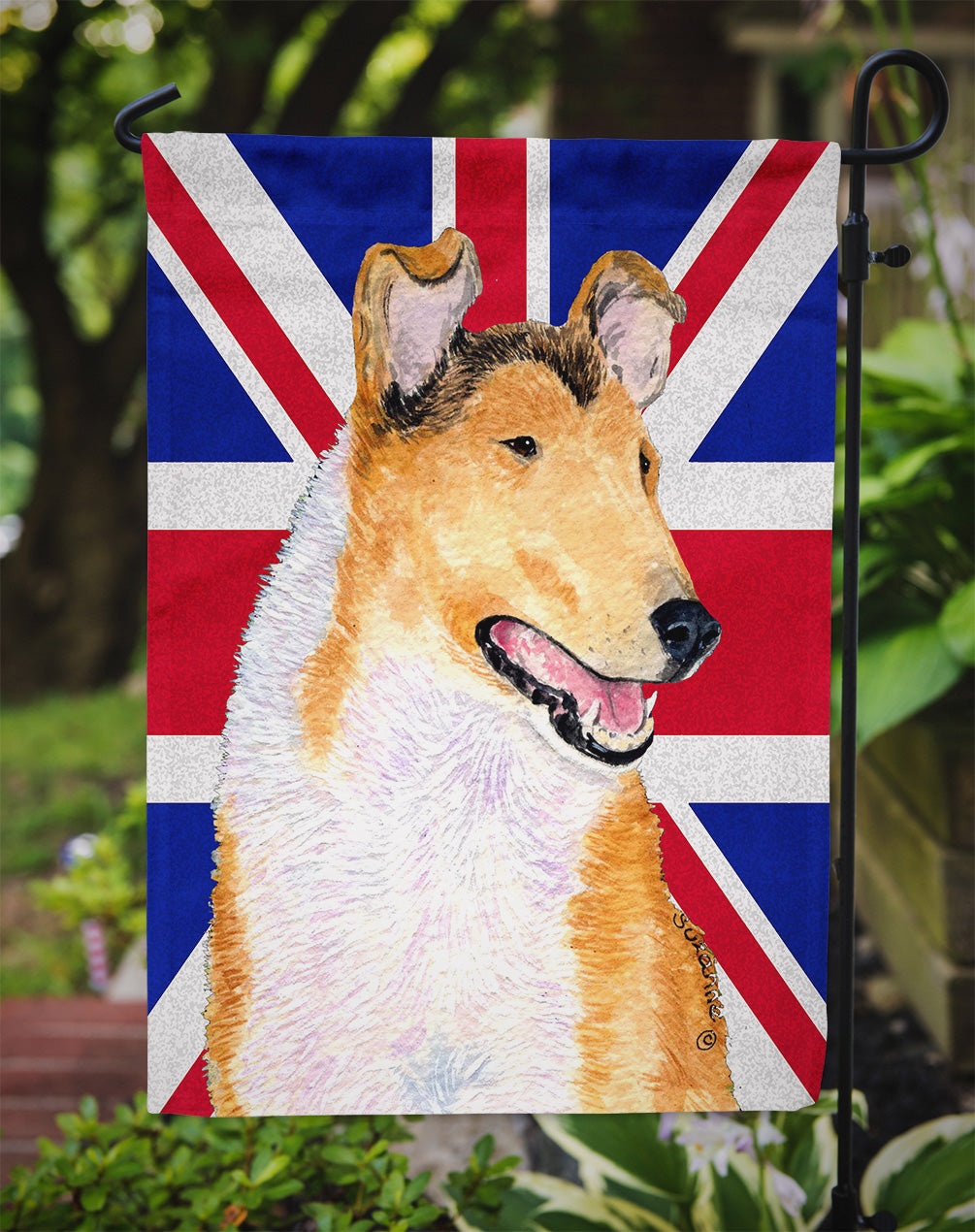 Collie Smooth with English Union Jack British Flag Flag Garden Size SS4912GF  the-store.com.