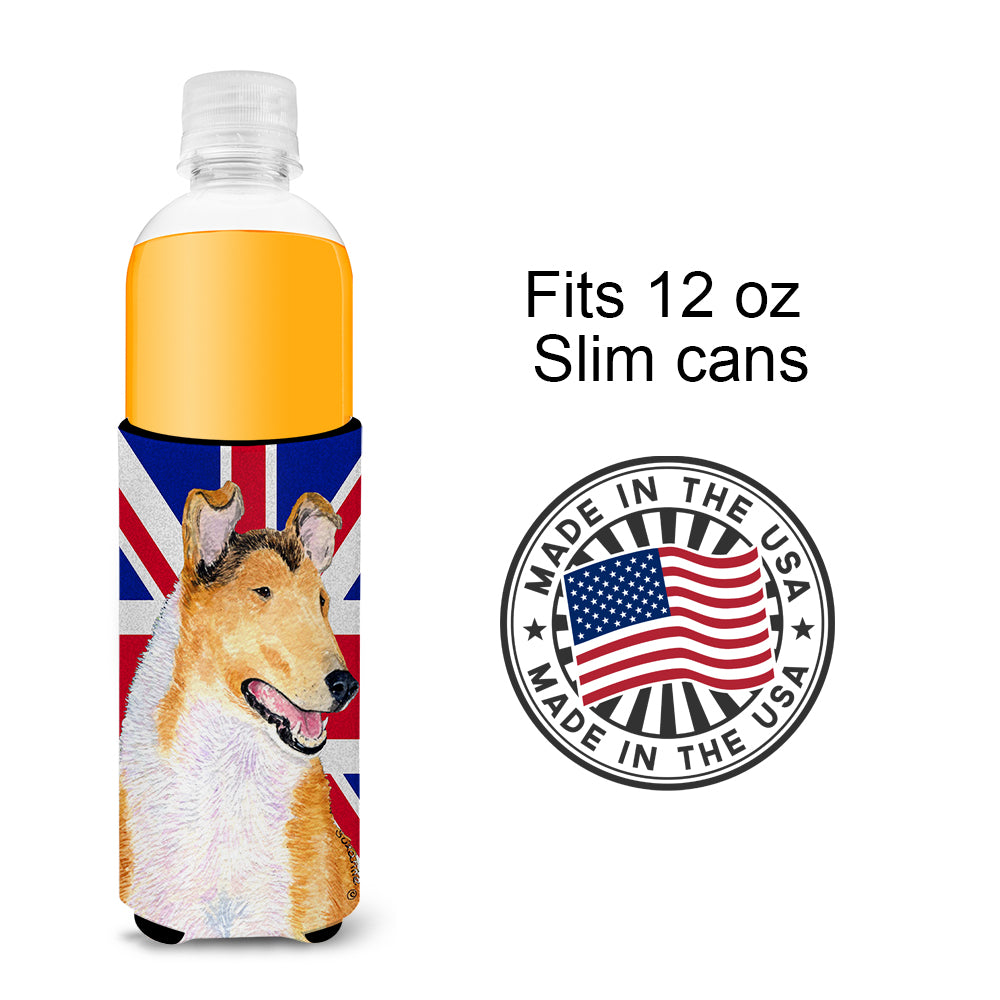 Collie Smooth with English Union Jack British Flag Ultra Beverage Insulators for slim cans SS4912MUK.