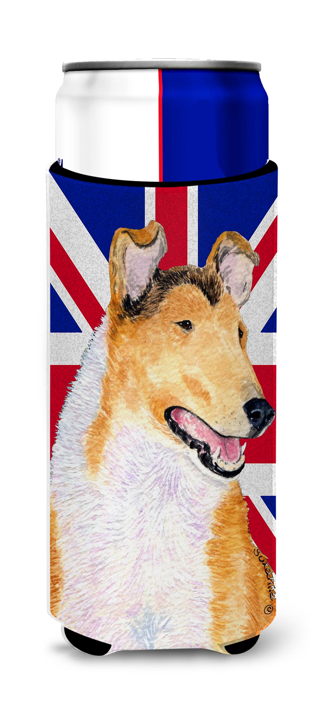 Collie Smooth with English Union Jack British Flag Ultra Beverage Insulators for slim cans SS4912MUK.