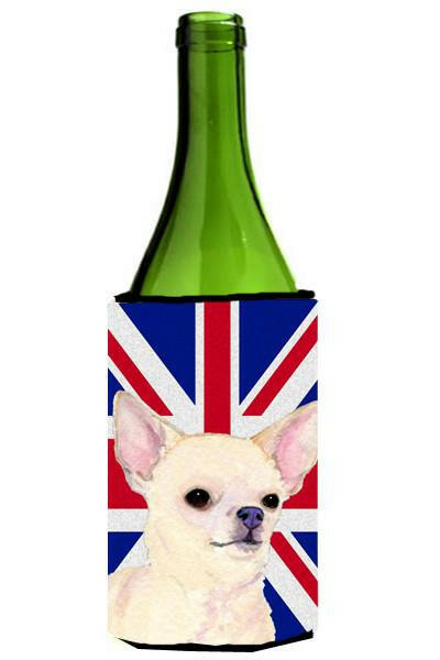 Chihuahua with English Union Jack British Flag Wine Bottle Beverage Insulator Hugger SS4914LITERK by Caroline&#39;s Treasures