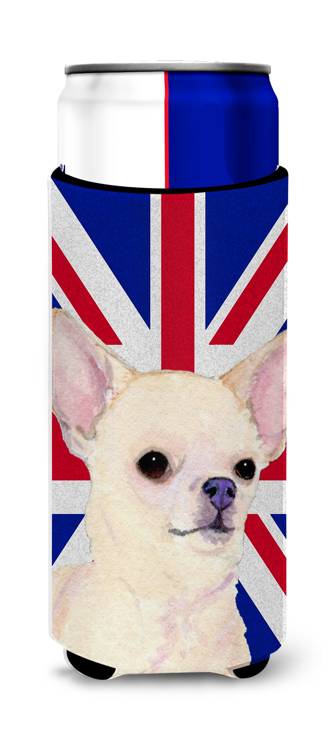 Chihuahua with English Union Jack British Flag Ultra Beverage Insulators for slim cans SS4914MUK.