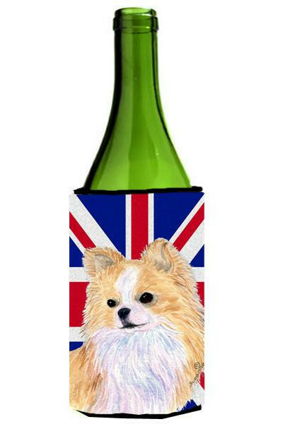 Chihuahua with English Union Jack British Flag Wine Bottle Beverage Insulator Hugger SS4915LITERK by Caroline&#39;s Treasures