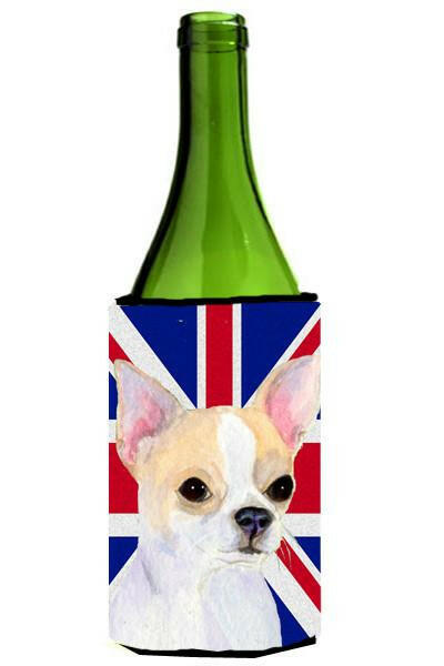 Chihuahua with English Union Jack British Flag Wine Bottle Beverage Insulator Hugger SS4916LITERK by Caroline's Treasures