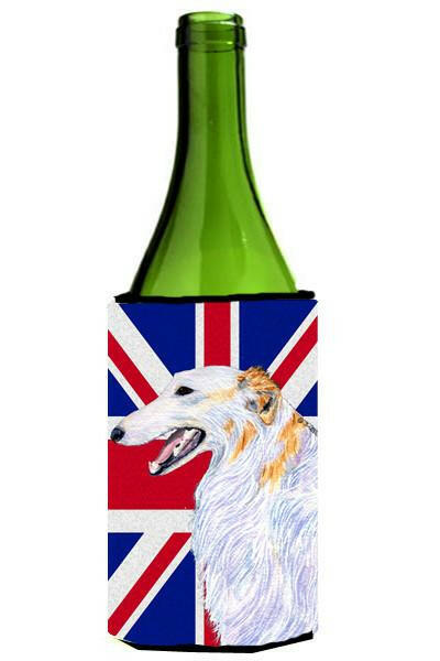 Borzoi with English Union Jack British Flag Wine Bottle Beverage Insulator Hugger SS4917LITERK by Caroline&#39;s Treasures