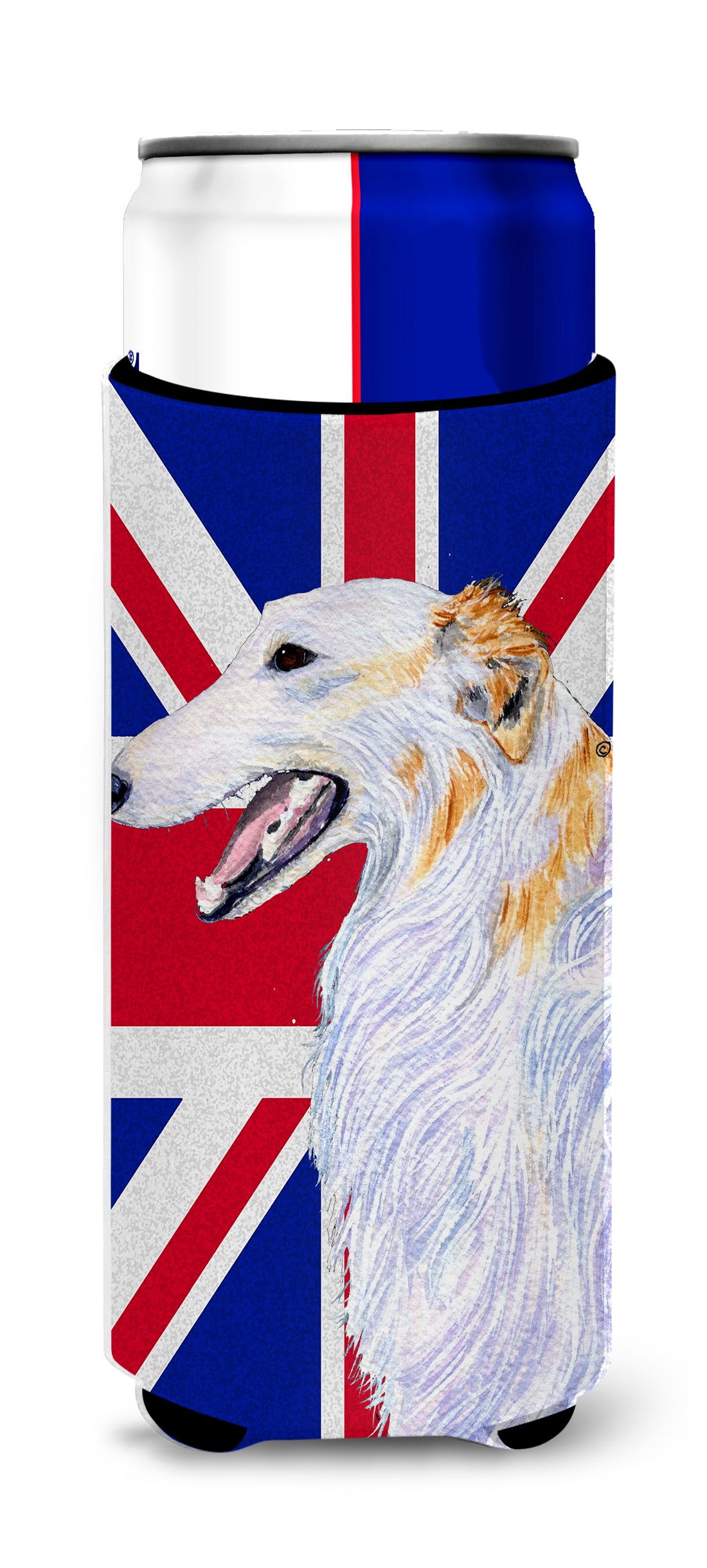 Borzoi with English Union Jack British Flag Ultra Beverage Insulators for slim cans SS4917MUK