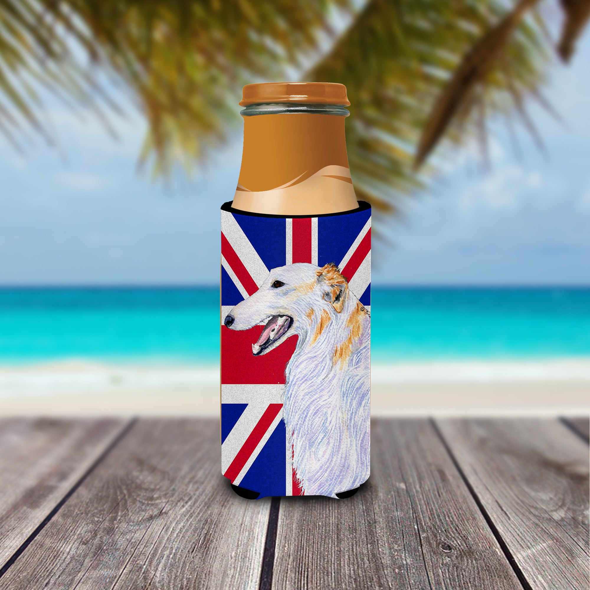 Borzoi with English Union Jack British Flag Ultra Beverage Insulators for slim cans SS4917MUK.