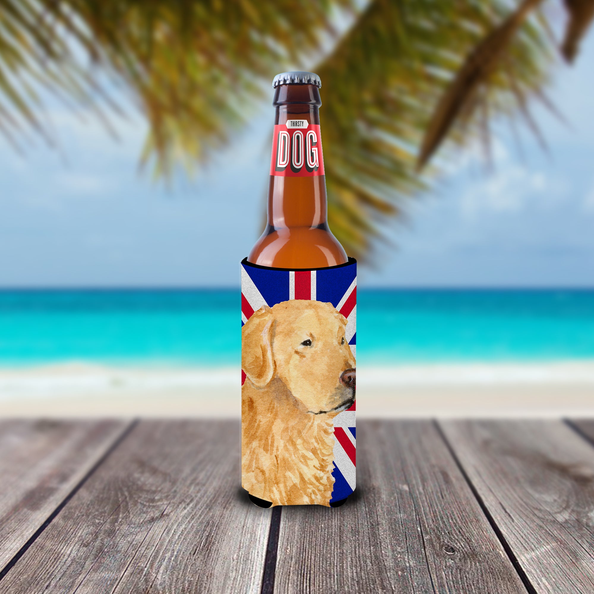 Golden Retriever with English Union Jack British Flag Ultra Beverage Insulators for slim cans SS4918MUK.