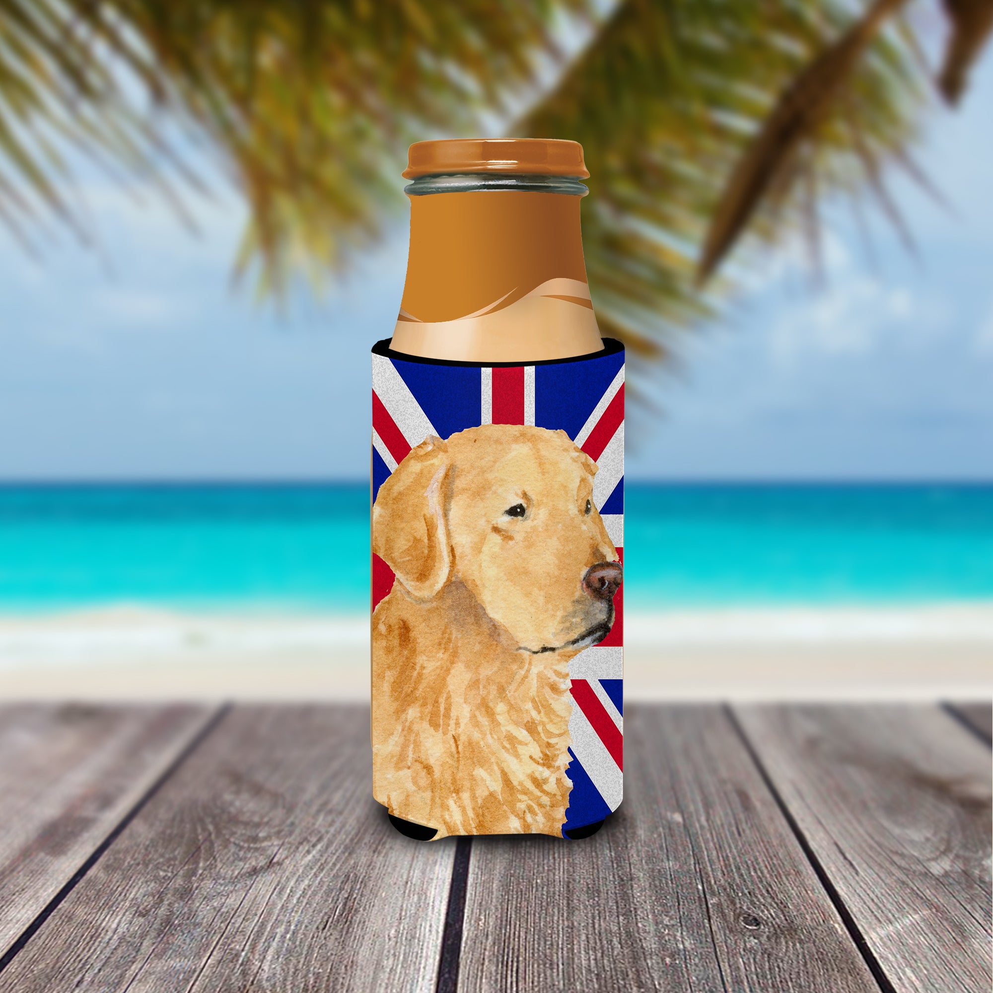 Golden Retriever with English Union Jack British Flag Ultra Beverage Insulators for slim cans SS4918MUK.