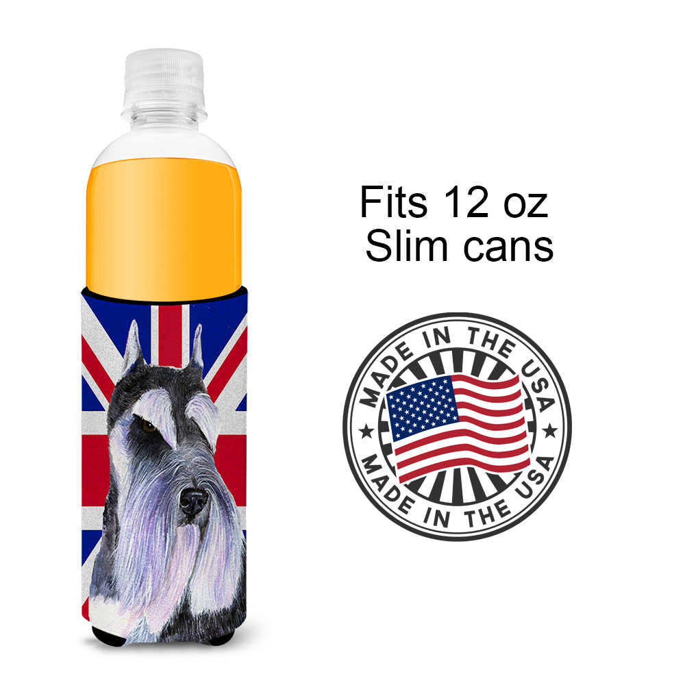 Schnauzer with English Union Jack British Flag Ultra Beverage Insulators for slim cans SS4919MUK.