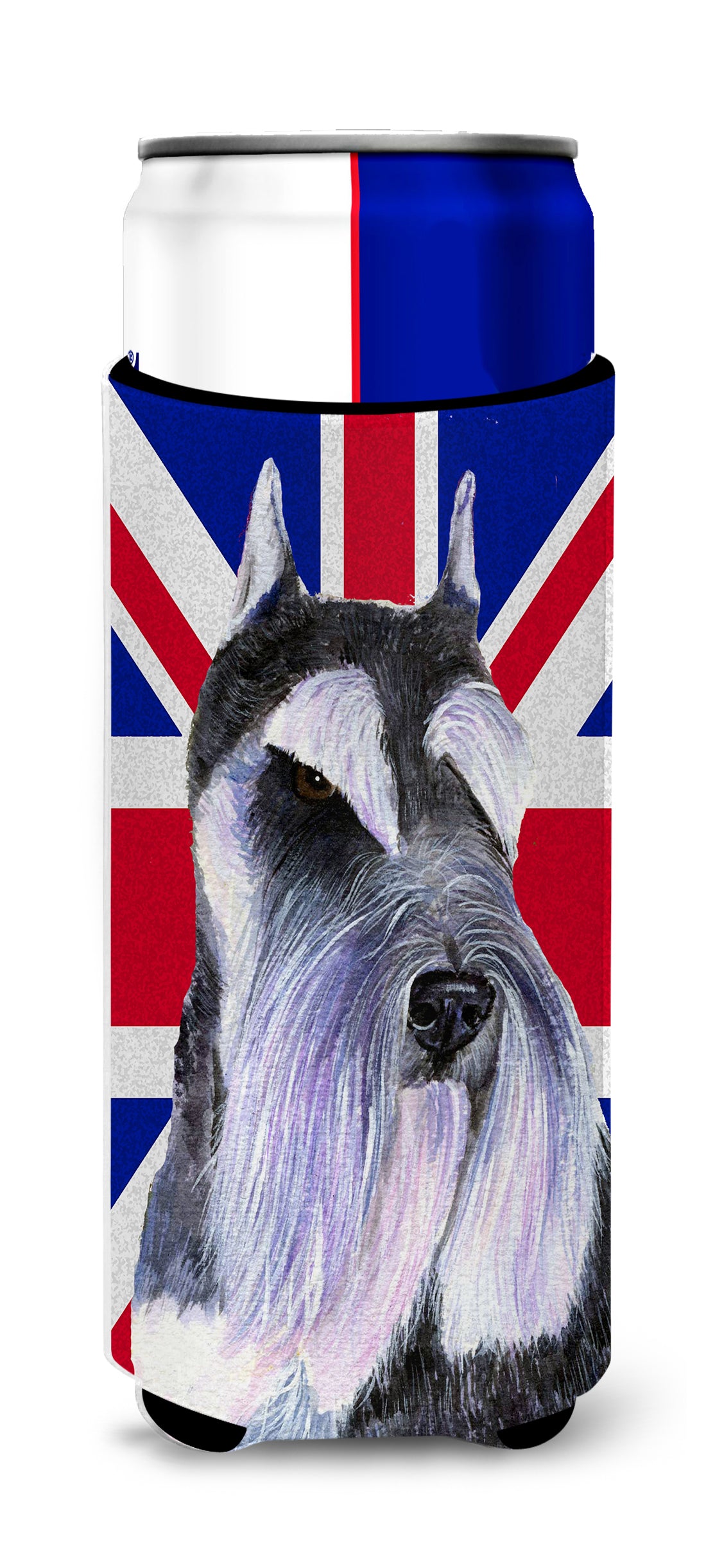 Schnauzer with English Union Jack British Flag Ultra Beverage Insulators for slim cans SS4919MUK.