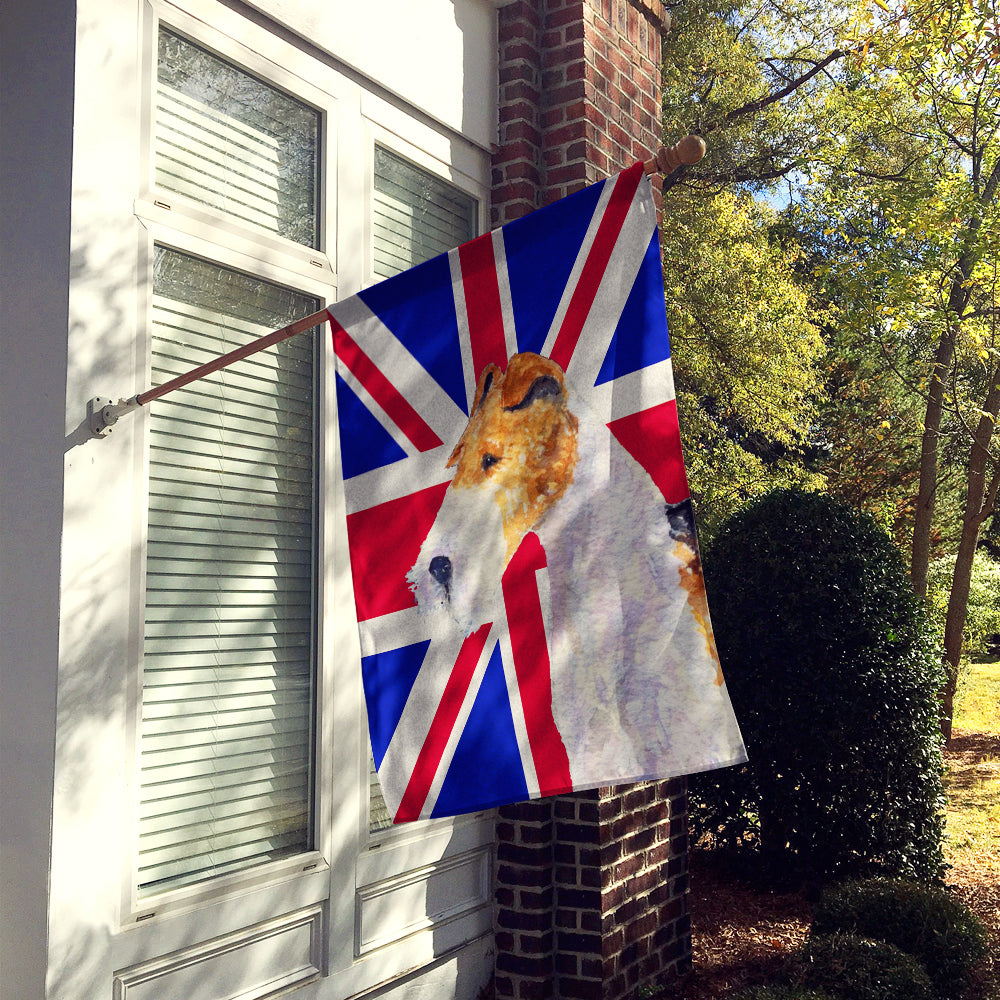 Fox Terrier with English Union Jack British Flag Flag Canvas House Size SS4920CHF  the-store.com.