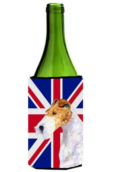 Fox Terrier with English Union Jack British Flag Wine Bottle Beverage Insulator Hugger SS4920LITERK by Caroline&#39;s Treasures
