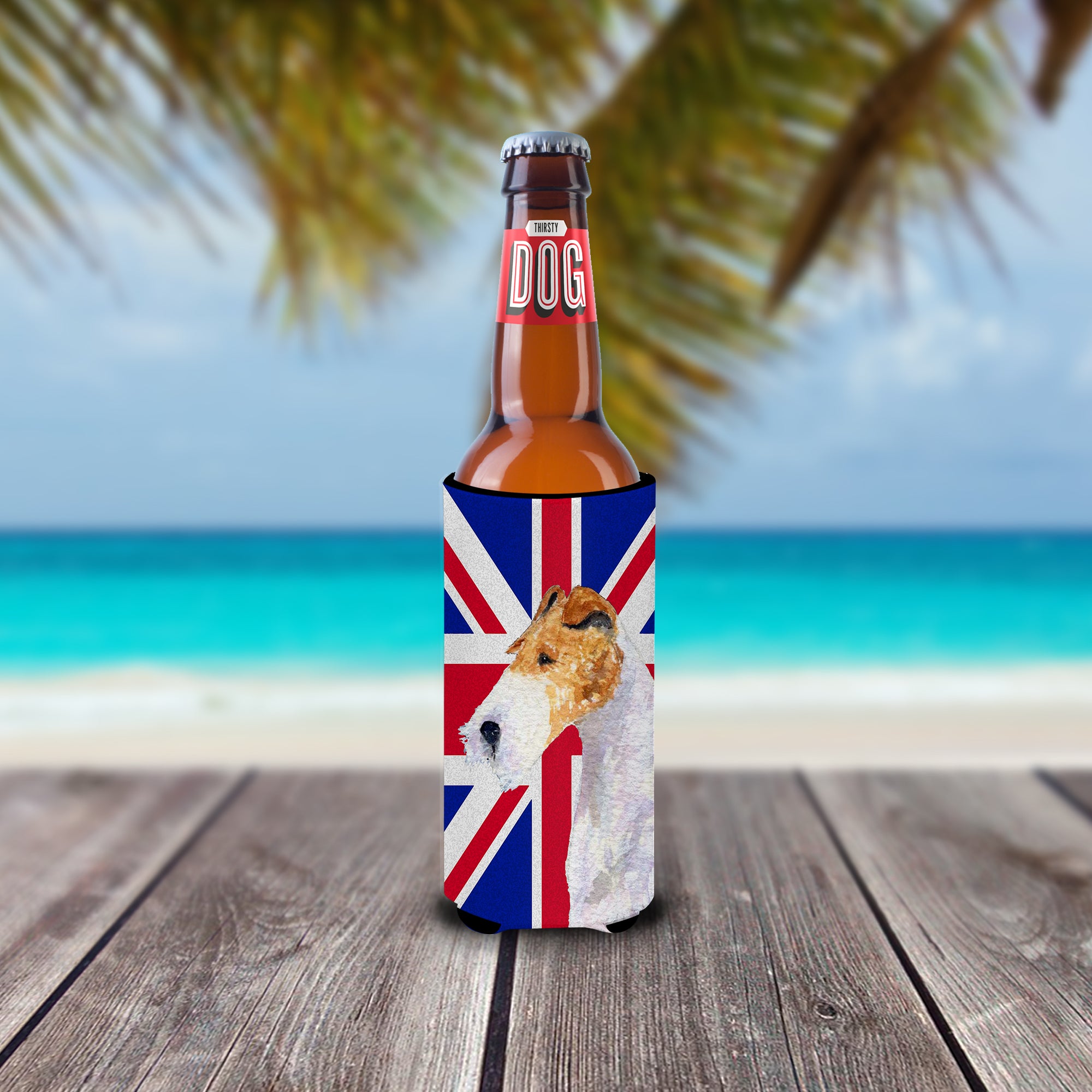 Fox Terrier with English Union Jack British Flag Ultra Beverage Insulators for slim cans SS4920MUK.