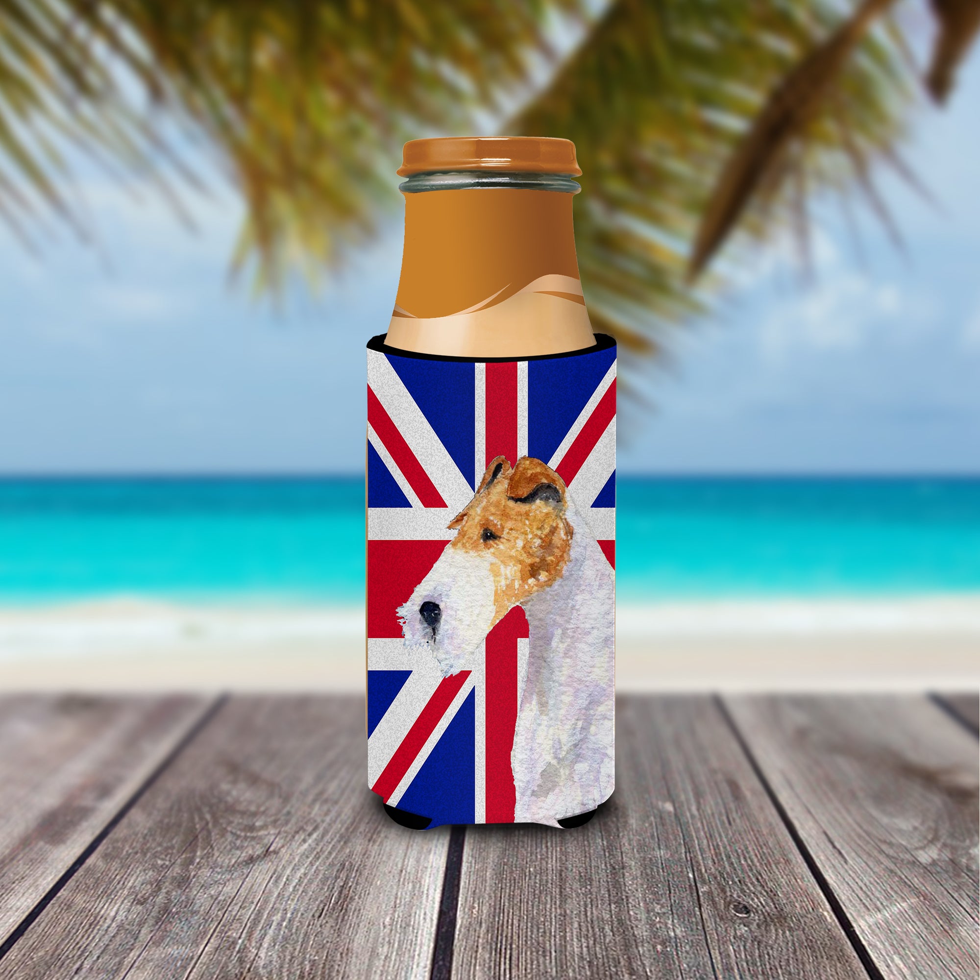 Fox Terrier with English Union Jack British Flag Ultra Beverage Insulators for slim cans SS4920MUK.