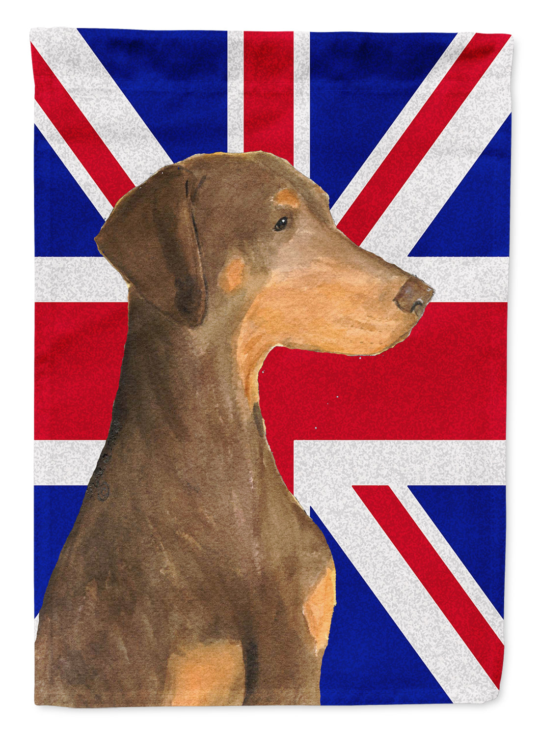 Doberman Natural Ears with English Union Jack British Flag Flag Canvas House Size SS4921CHF