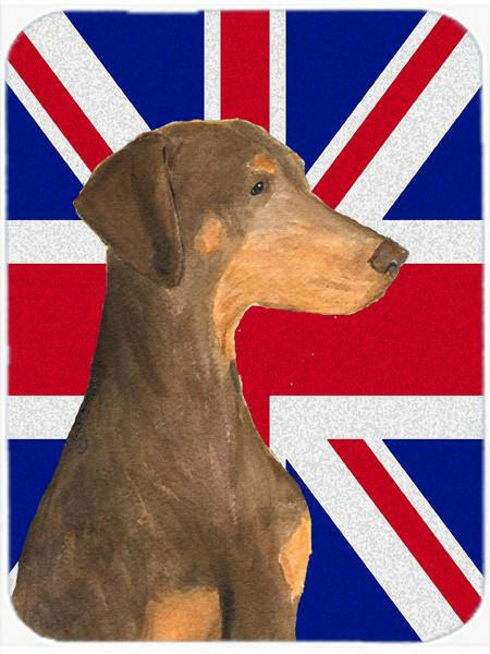 Doberman Natural Ears with English Union Jack British Flag Glass Cutting Board Large Size SS4921LCB by Caroline's Treasures