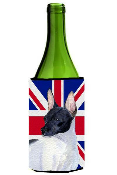 Rat Terrier with English Union Jack British Flag Wine Bottle Beverage Insulator Hugger SS4922LITERK by Caroline&#39;s Treasures
