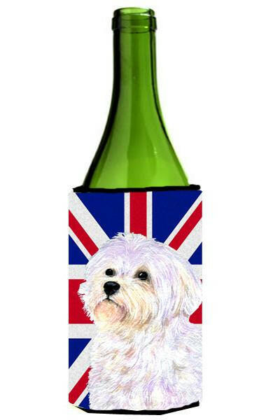 Maltese with English Union Jack British Flag Wine Bottle Beverage Insulator Hugger SS4923LITERK by Caroline&#39;s Treasures