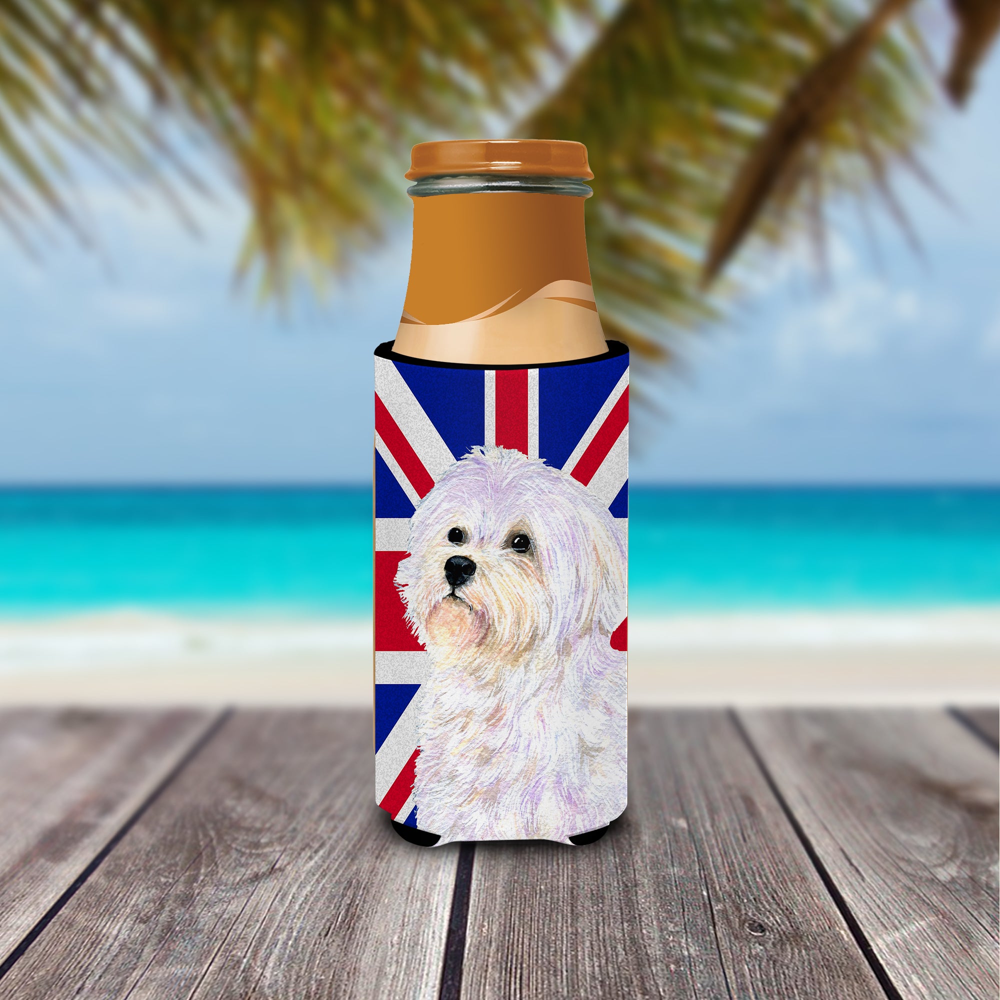Maltese with English Union Jack British Flag Ultra Beverage Insulators for slim cans SS4923MUK
