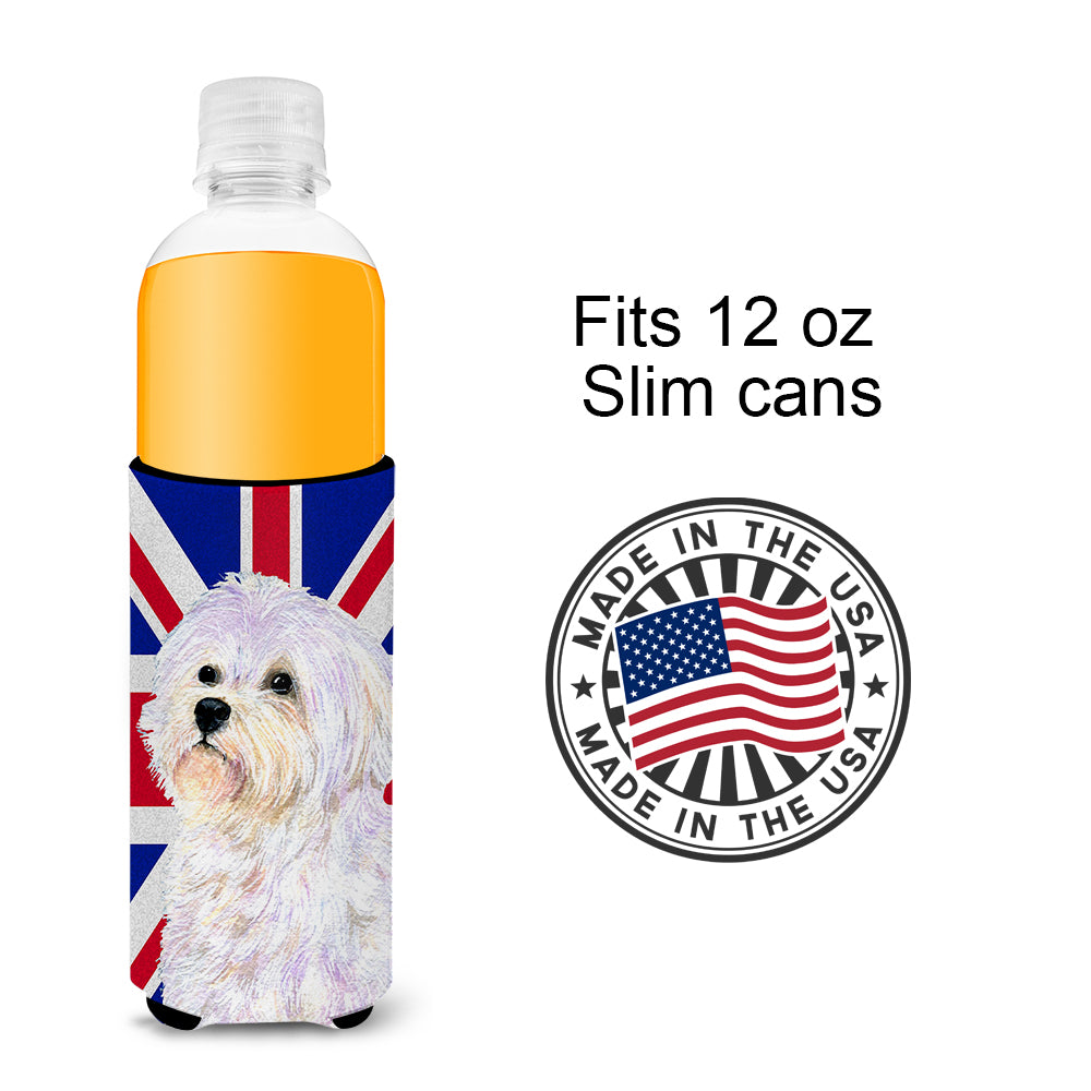 Maltese with English Union Jack British Flag Ultra Beverage Insulators for slim cans SS4923MUK.