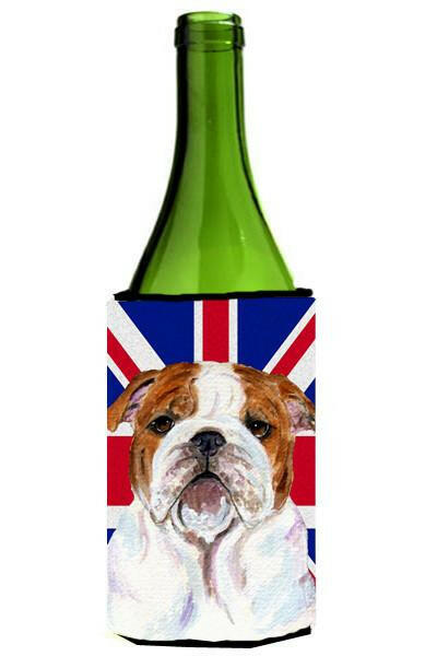 English Bulldog with English Union Jack British Flag Wine Bottle Beverage Insulator Hugger SS4926LITERK by Caroline&#39;s Treasures