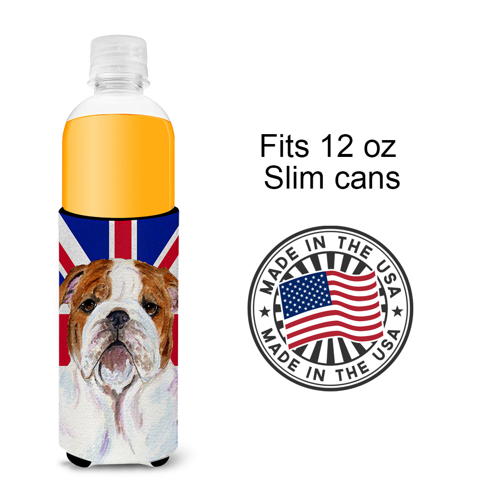 English Bulldog with English Union Jack British Flag Ultra Beverage Insulators for slim cans SS4926MUK.