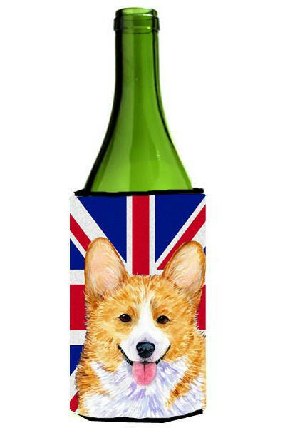 Corgi with English Union Jack British Flag Wine Bottle Beverage Insulator Hugger SS4928LITERK by Caroline&#39;s Treasures