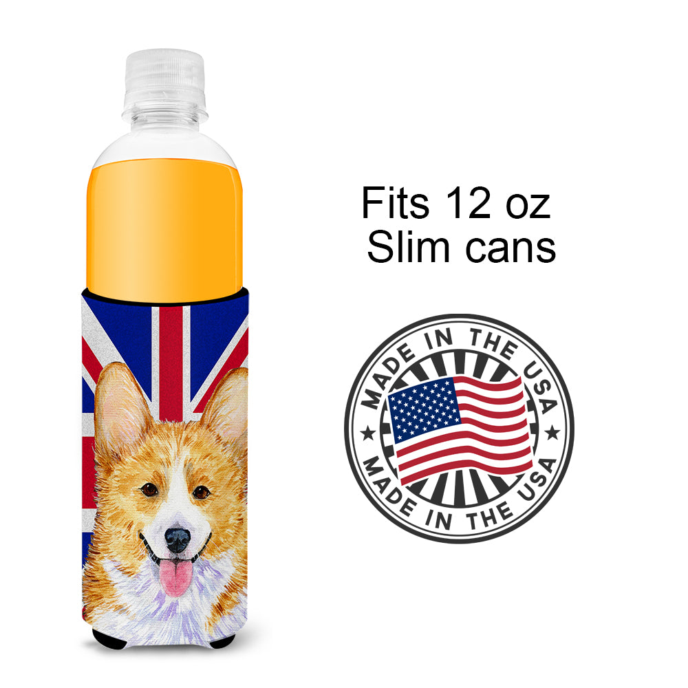 Corgi with English Union Jack British Flag Ultra Beverage Insulators for slim cans SS4928MUK.