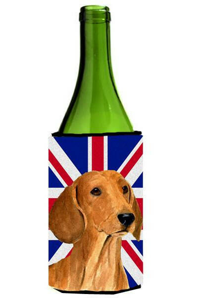 Dachshund with English Union Jack British Flag Wine Bottle Beverage Insulator Hugger SS4929LITERK by Caroline&#39;s Treasures