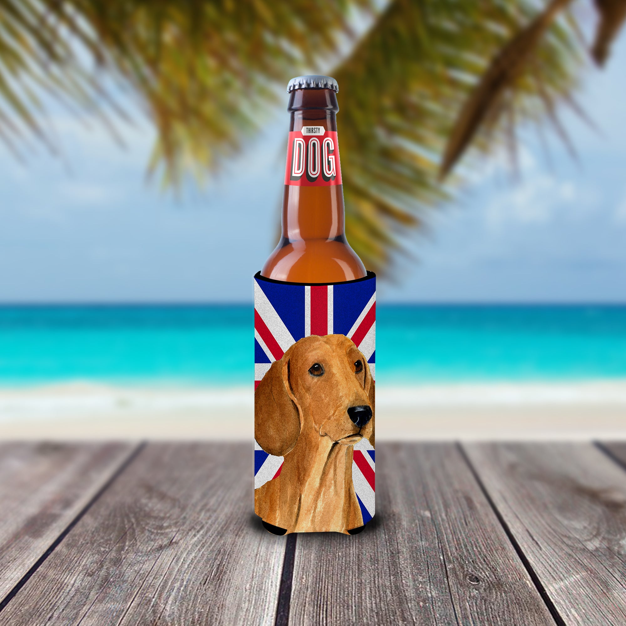 Dachshund with English Union Jack British Flag Ultra Beverage Insulators for slim cans SS4929MUK.