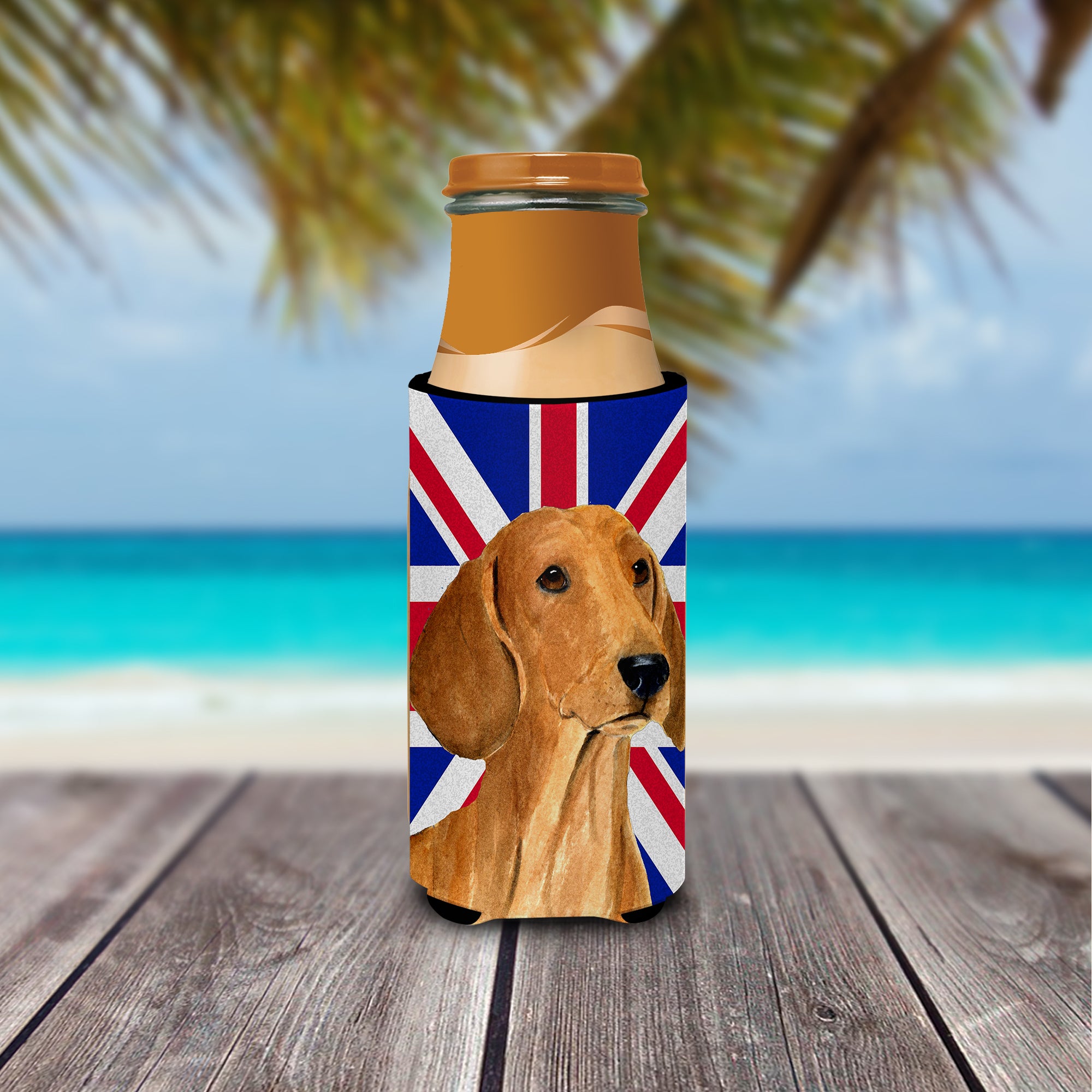 Dachshund with English Union Jack British Flag Ultra Beverage Insulators for slim cans SS4929MUK.
