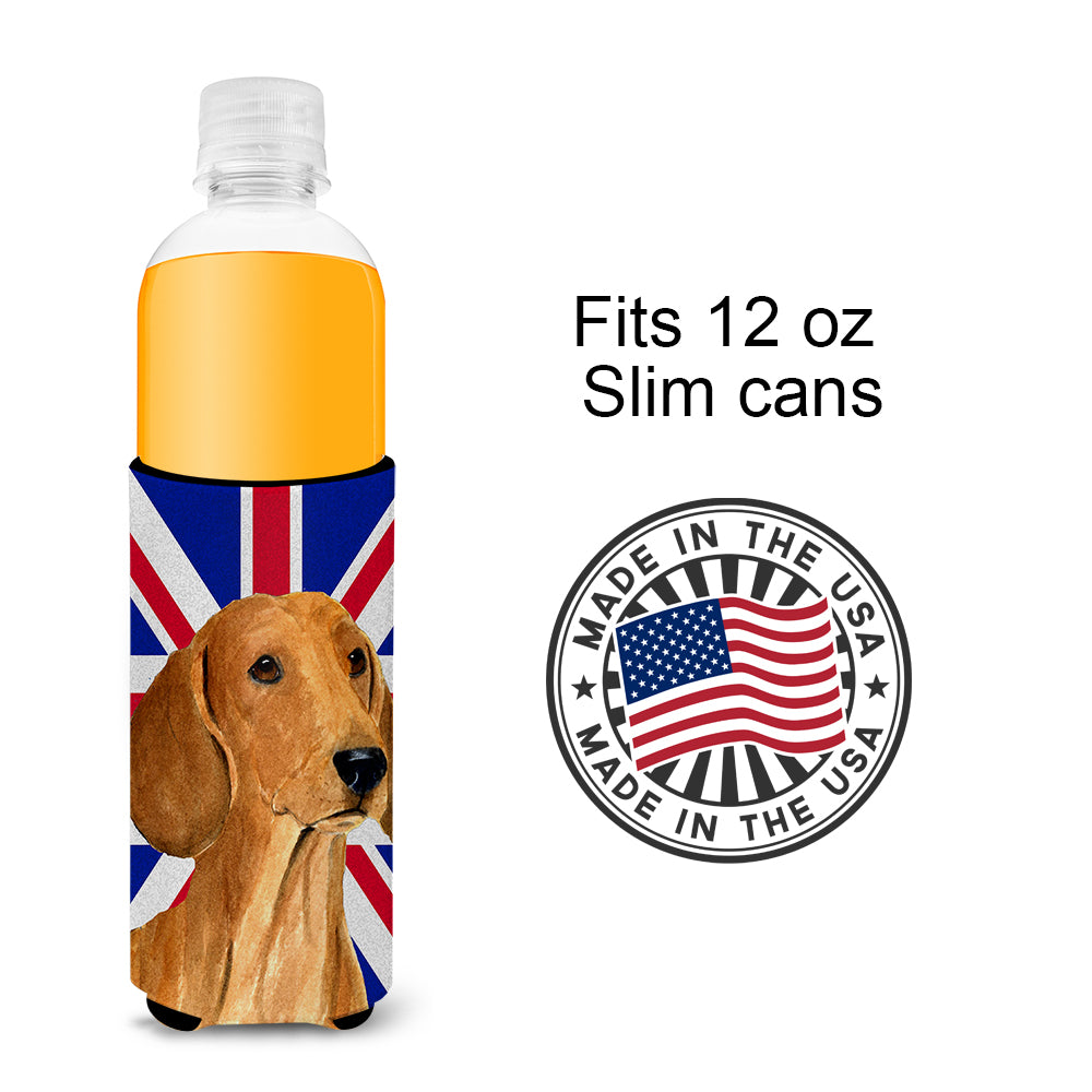 Dachshund with English Union Jack British Flag Ultra Beverage Insulators for slim cans SS4929MUK
