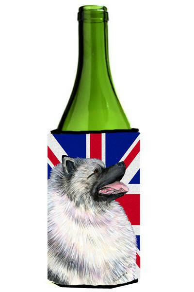 Keeshond with English Union Jack British Flag Wine Bottle Beverage Insulator Hugger SS4930LITERK by Caroline&#39;s Treasures