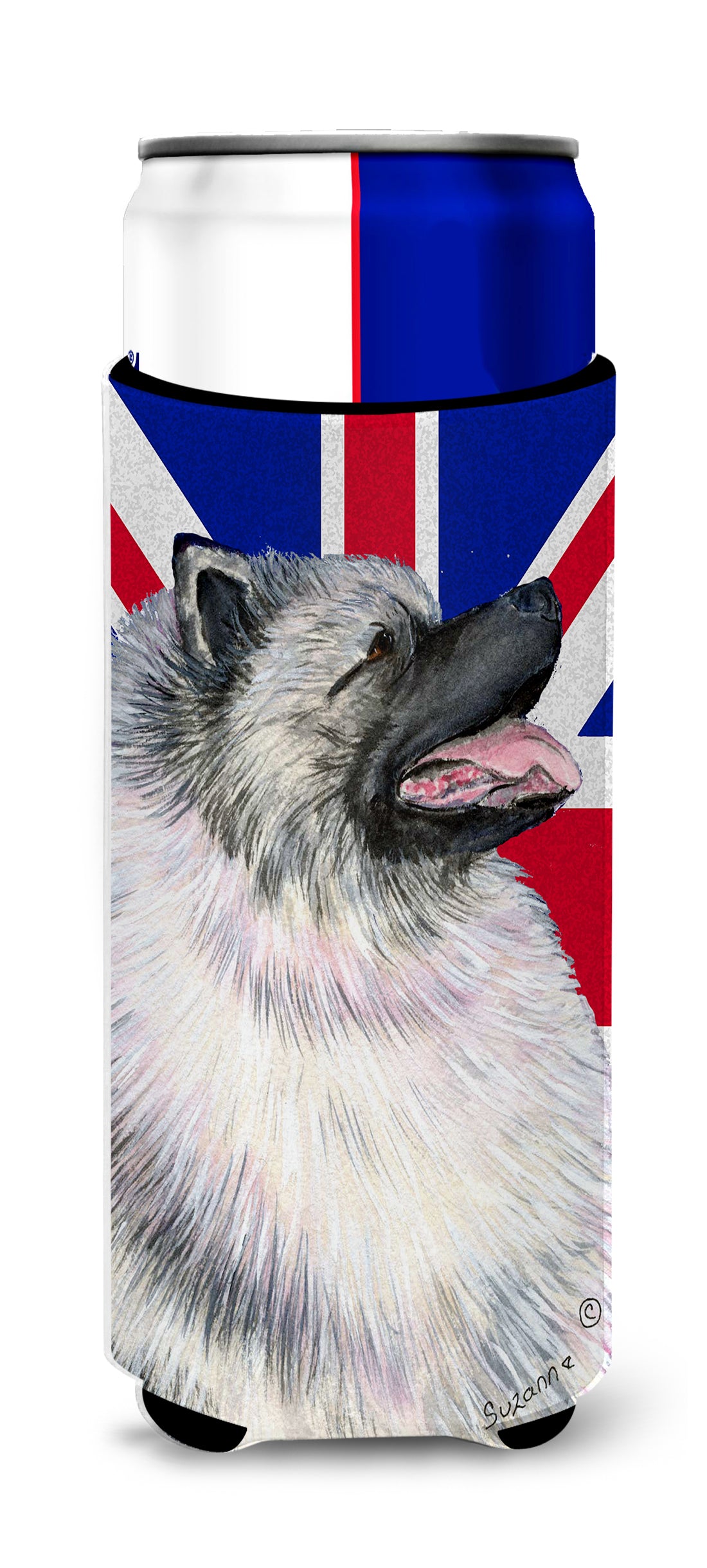 Keeshond with English Union Jack British Flag Ultra Beverage Insulators for slim cans SS4930MUK.