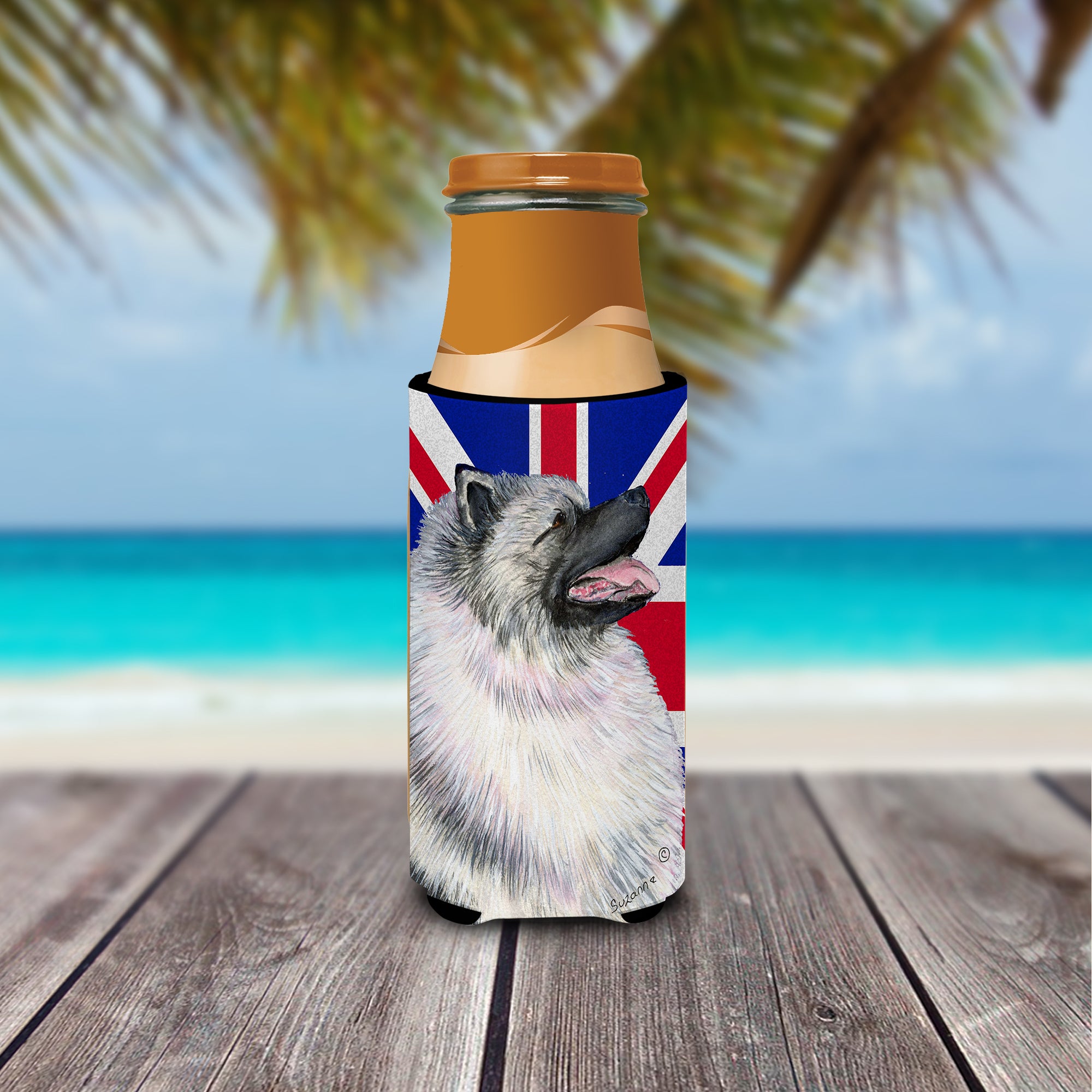 Keeshond with English Union Jack British Flag Ultra Beverage Insulators for slim cans SS4930MUK.