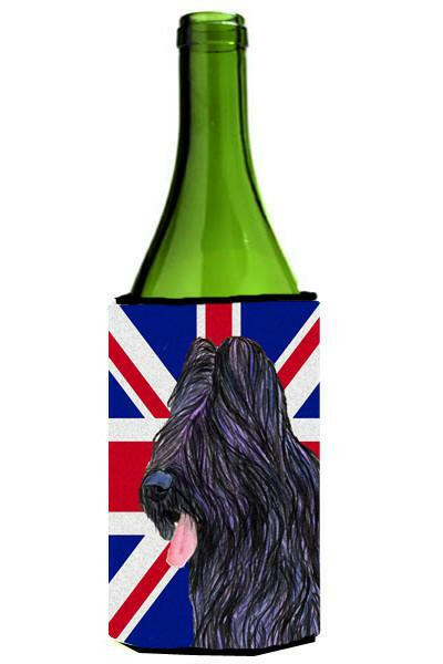 Briard with English Union Jack British Flag Wine Bottle Beverage Insulator Hugger SS4931LITERK by Caroline&#39;s Treasures