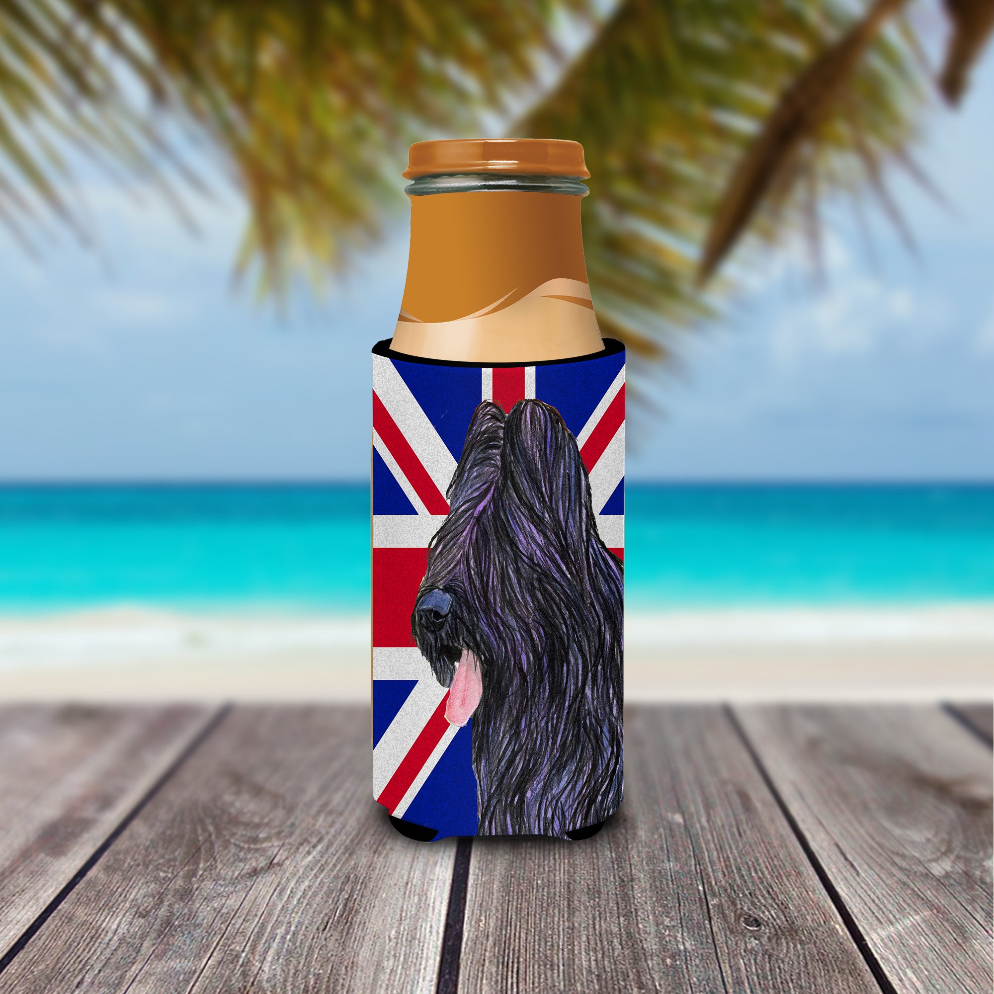 Briard with English Union Jack British Flag Ultra Beverage Insulators for slim cans SS4931MUK.