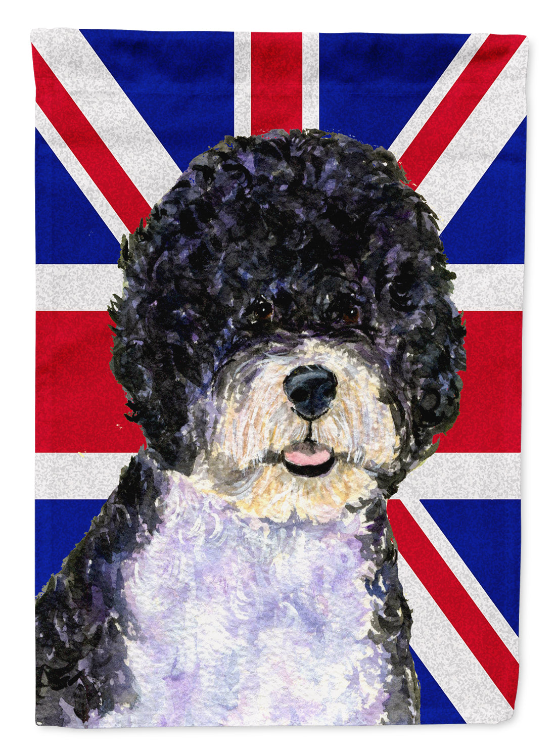 Portuguese Water Dog with English Union Jack British Flag Flag Canvas House Size SS4932CHF