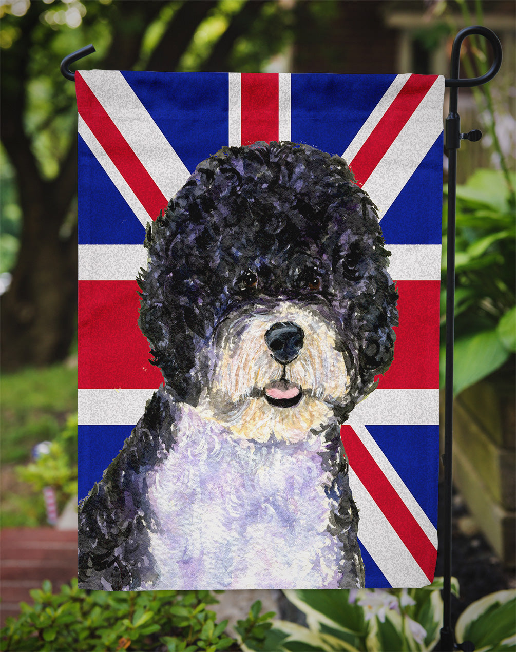 Portuguese Water Dog with English Union Jack British Flag Flag Garden Size
