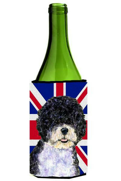 Portuguese Water Dog with English Union Jack British Flag Wine Bottle Beverage Insulator Hugger SS4932LITERK by Caroline&#39;s Treasures