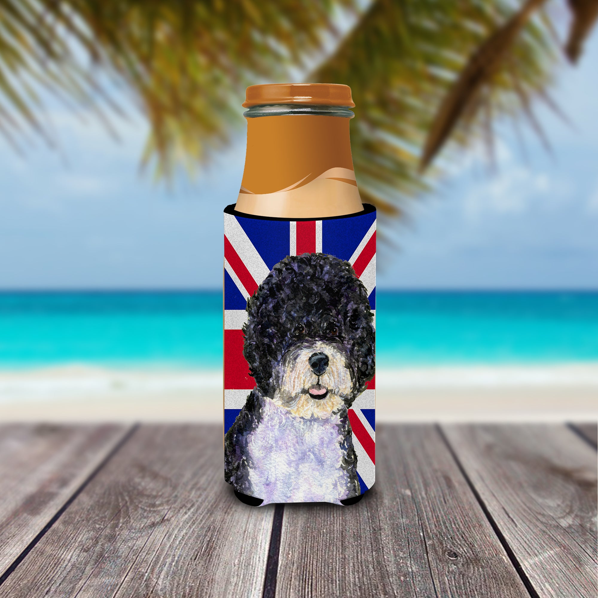 Portuguese Water Dog with English Union Jack British Flag Ultra Beverage Insulators for slim cans SS4932MUK.