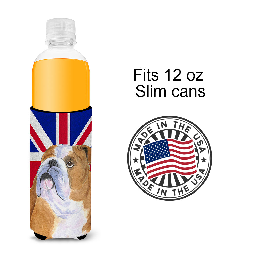 English Bulldog with English Union Jack British Flag Ultra Beverage Insulators for slim cans SS4933MUK.