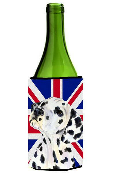 Dalmatian with English Union Jack British Flag Wine Bottle Beverage Insulator Hugger SS4934LITERK by Caroline&#39;s Treasures
