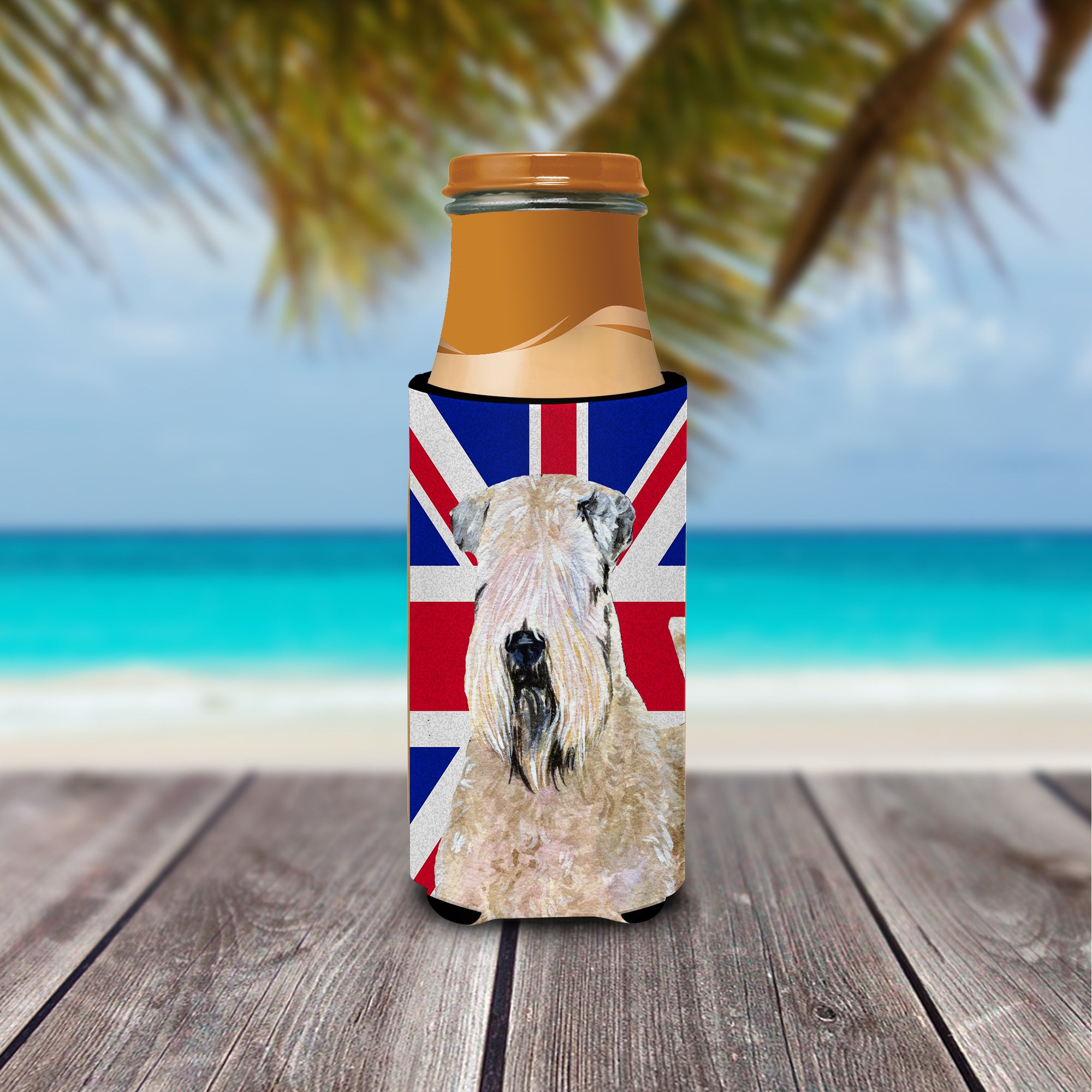 Wheaten Terrier Soft Coated with English Union Jack British Flag Ultra Beverage Insulators for slim cans SS4935MUK.