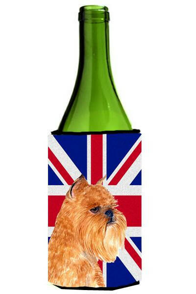 Brussels Griffon with English Union Jack British Flag Wine Bottle Beverage Insulator Hugger SS4936LITERK by Caroline&#39;s Treasures