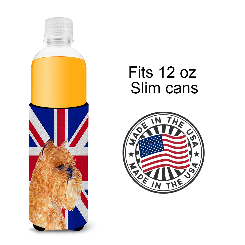 Brussels Griffon with English Union Jack British Flag Ultra Beverage Insulators for slim cans SS4936MUK