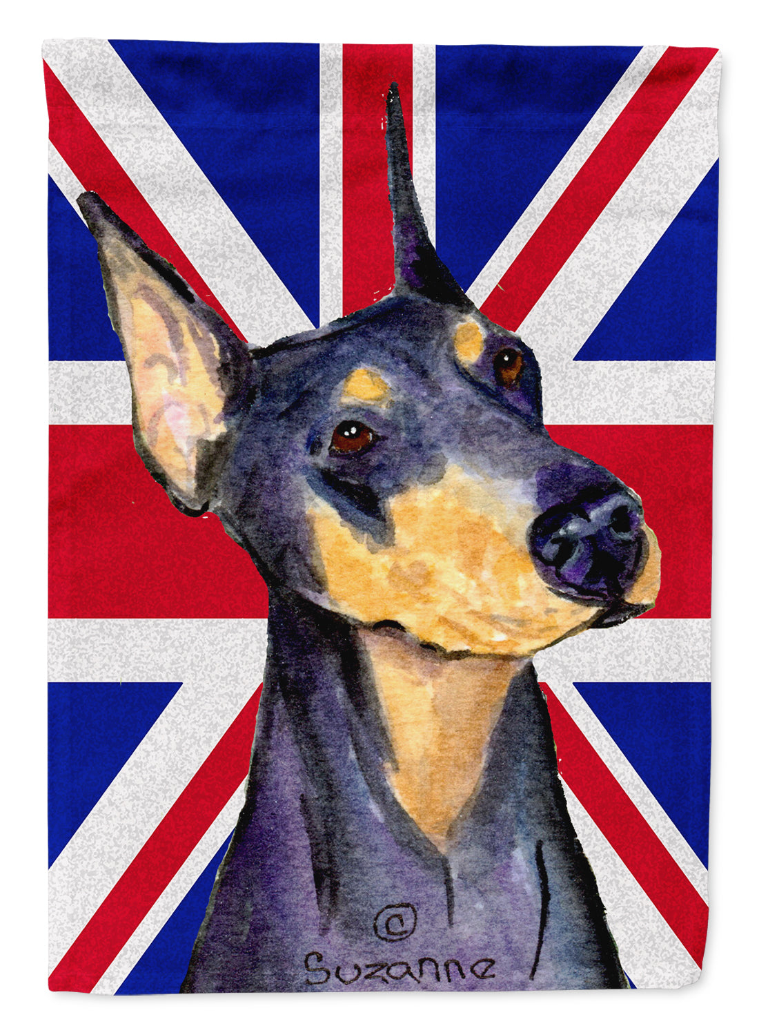Doberman with English Union Jack British Flag Flag Canvas House Size SS4937CHF  the-store.com.