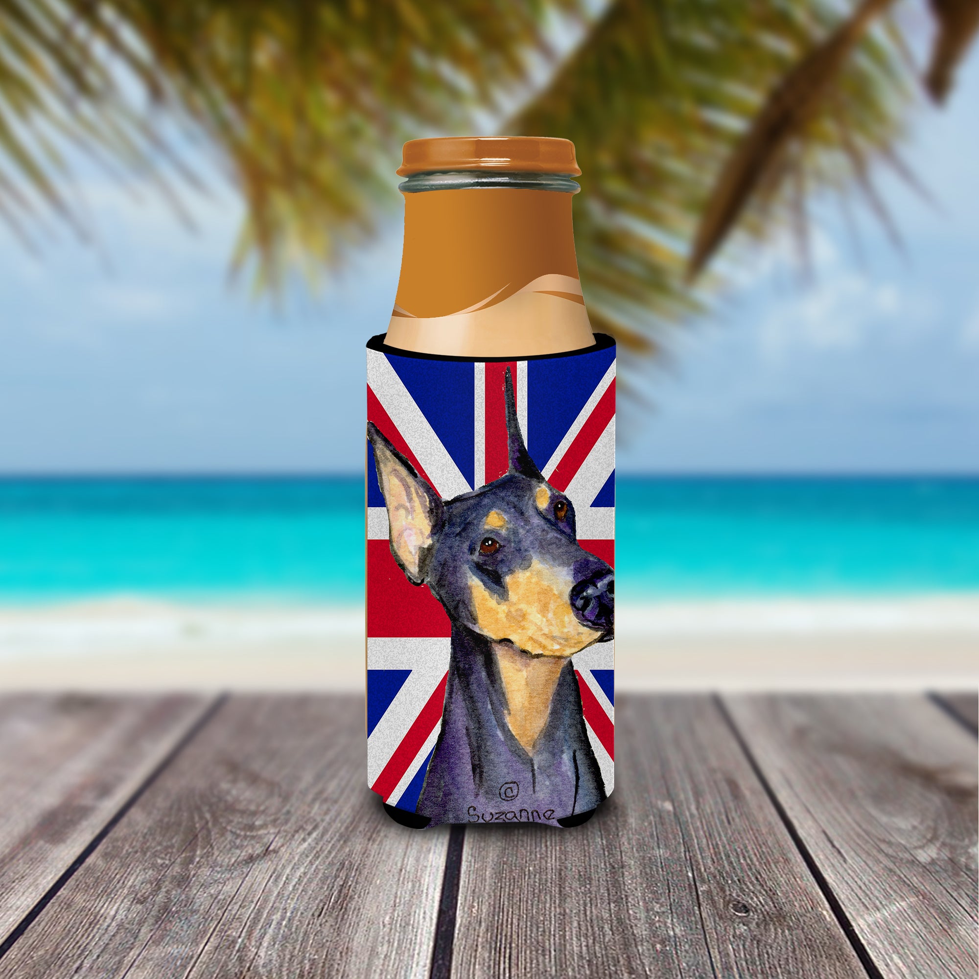 Doberman with English Union Jack British Flag Ultra Beverage Insulators for slim cans SS4937MUK