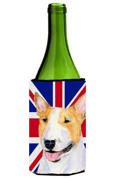 Bull Terrier with English Union Jack British Flag Wine Bottle Beverage Insulator Hugger SS4938LITERK by Caroline&#39;s Treasures